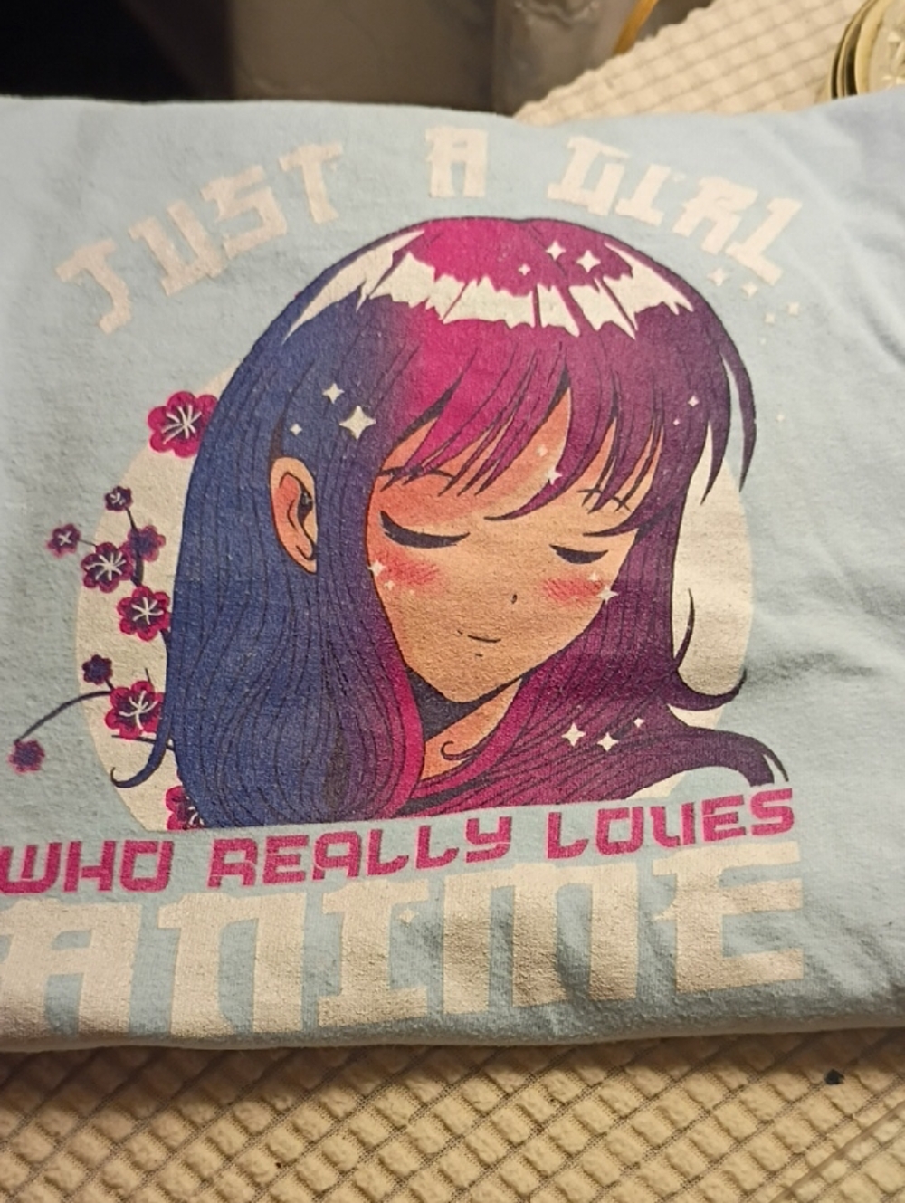 Anime Girl Graphic Tee in Light Blue